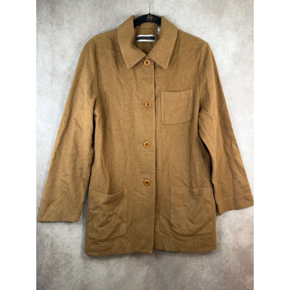 Amanda Smith Jacket Women Size 12 Camel Tan Wool Cashmere Blend Button Front